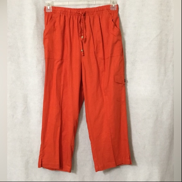 NWT~ERIKA Capri Small~Yam\Red Elastic Waist Drawstring w/ Wooden Printed Beads - Picture 1 of 8